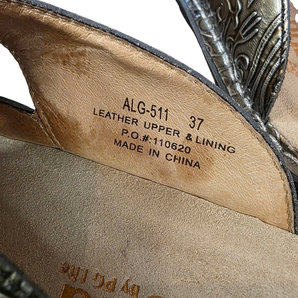 Alegria by PG Lite Leather Mary Jane Sandals Bronze Embossed Floral EU 37 - Picture 3 of 8